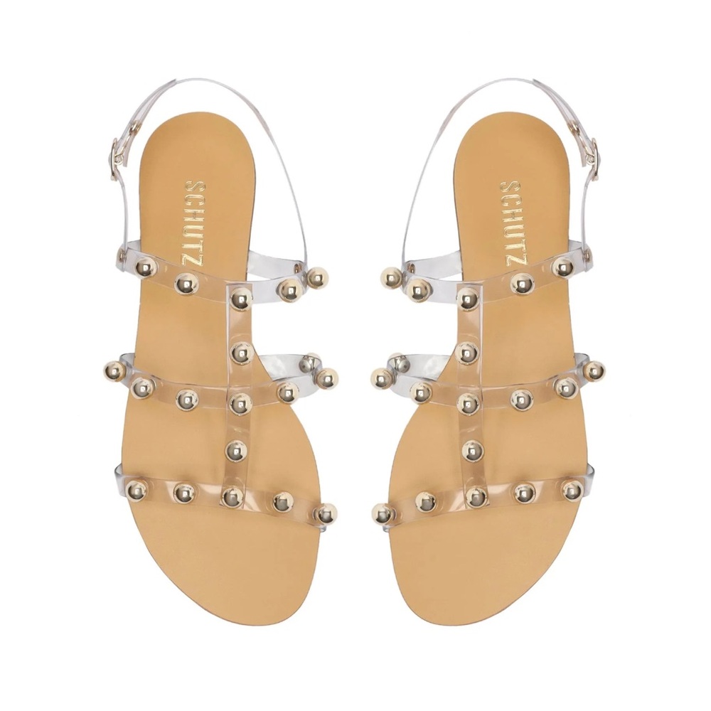 NWT SCHUTZ | Yarin Spring Sandal | Tan Jelly Straps and Silver Studs Boho Size 9